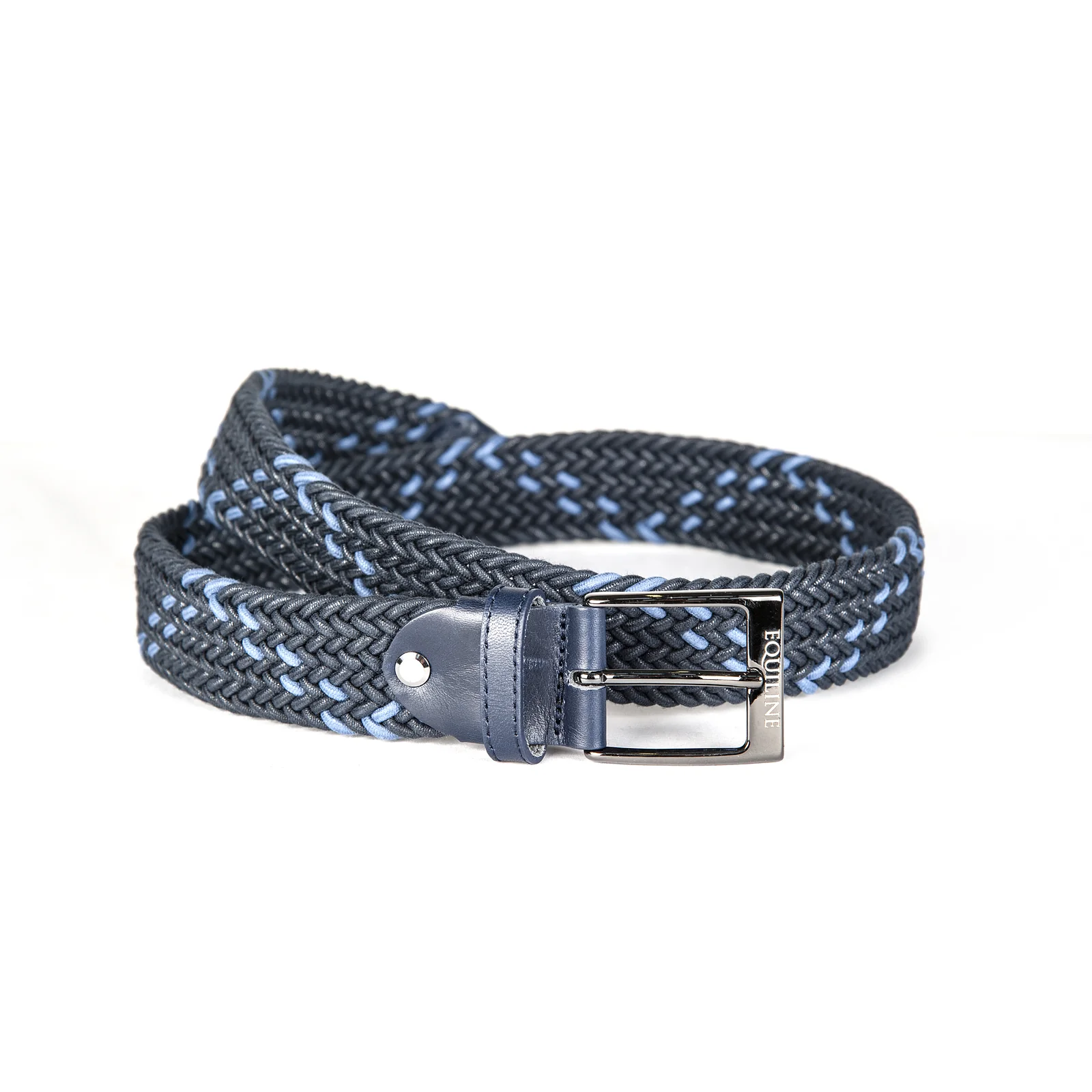 Cinturón trenzado elástico de algodón azul marino y azul celeste unisex Kiko - Equiline