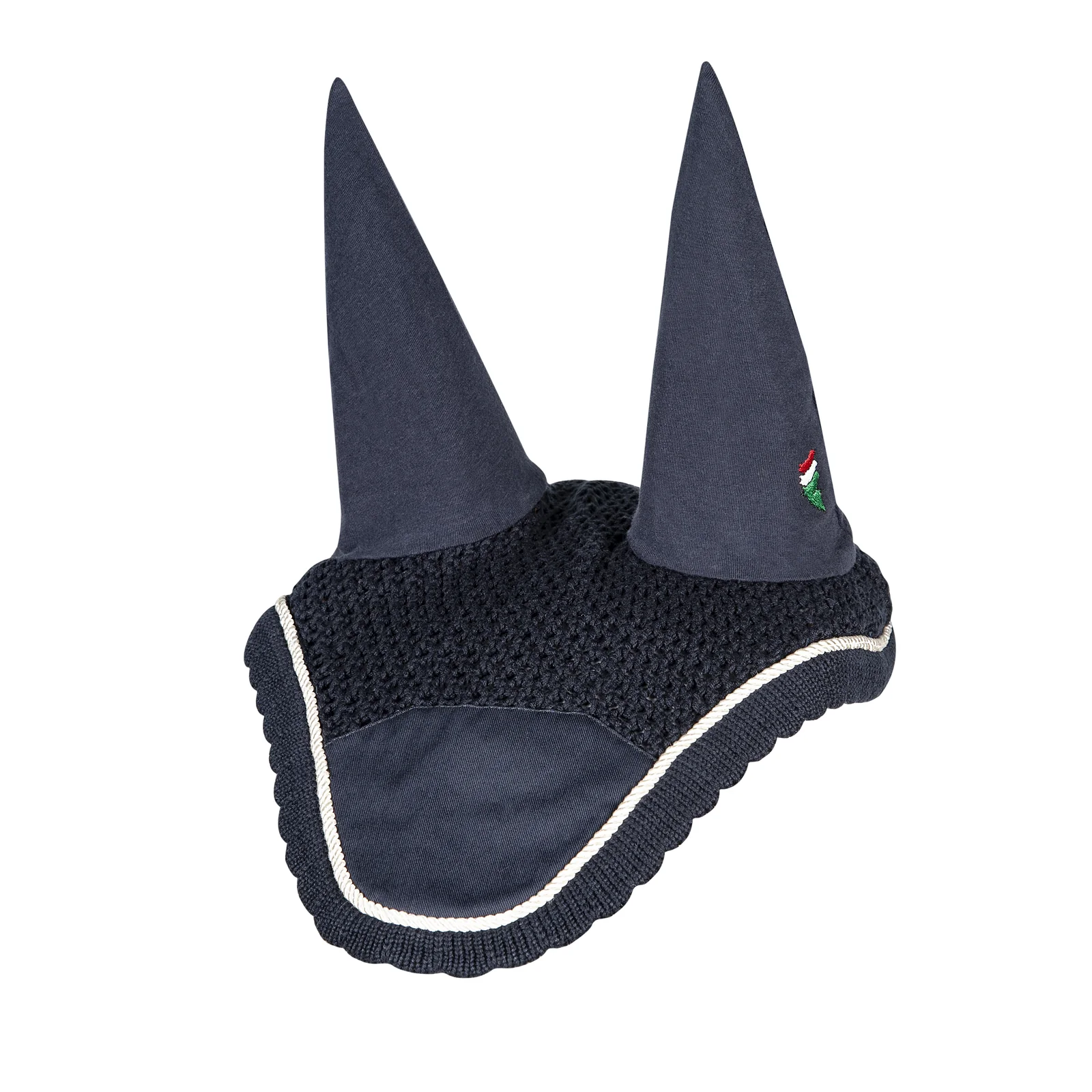 Orejeras de crochet azul marino con orejas elásticas y cordón blanco para caballo (full) Roma - Equiline