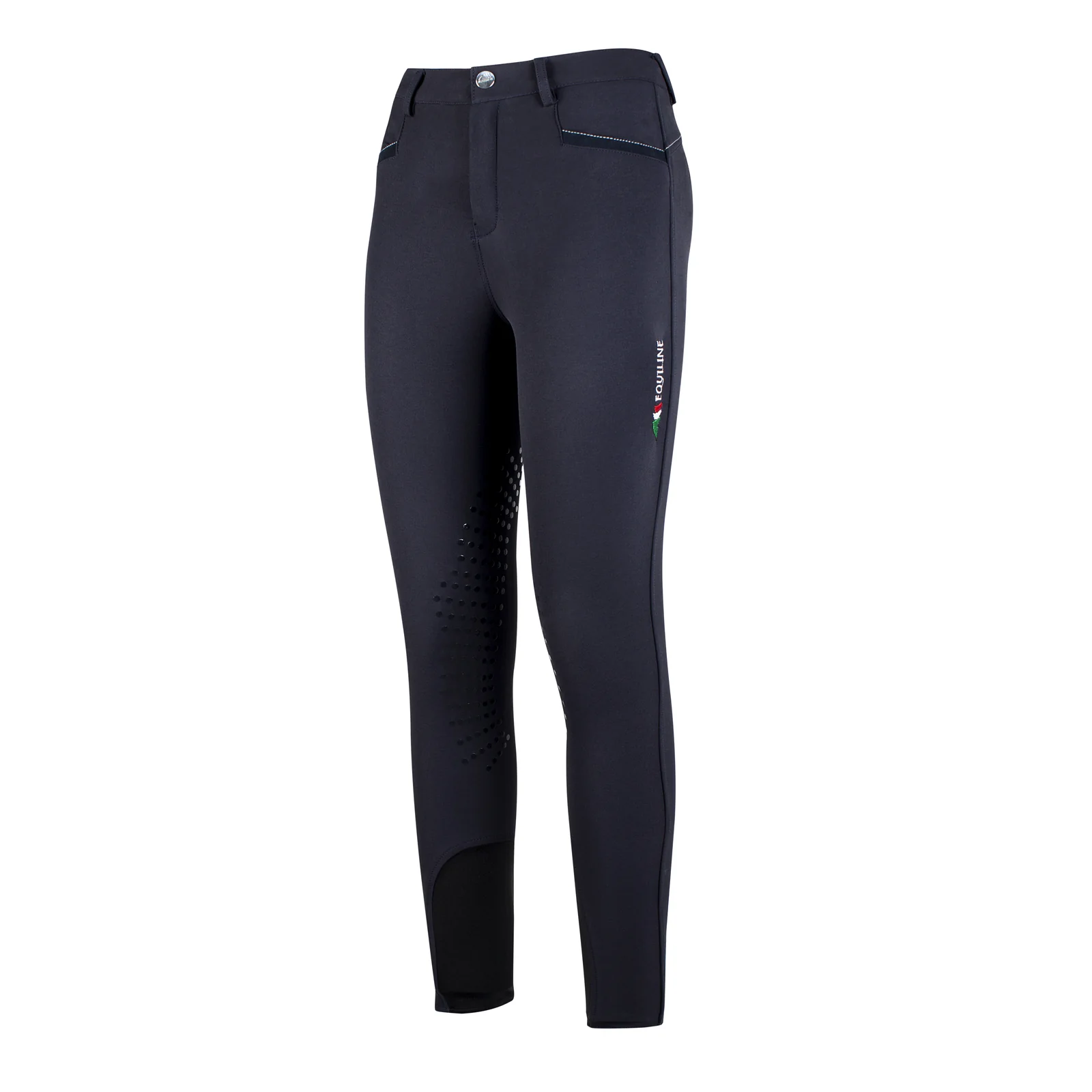Navy Riding Pants with Suede Pockets and Tricolor Logo (Knee Grip) for Boys Ferdy - Equiline