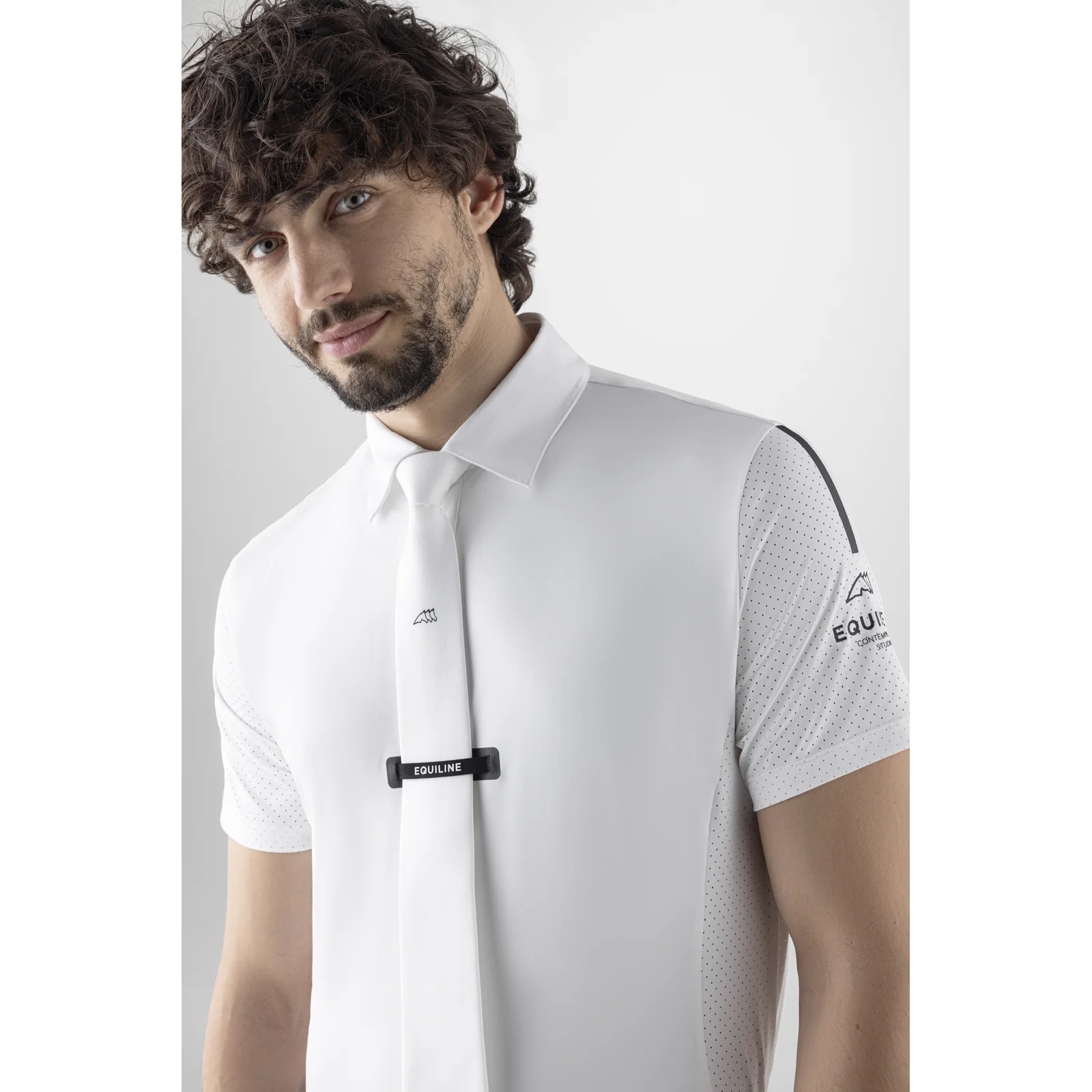 Polo de competición de manga corta microperforado blanco para hombre  - Equiline