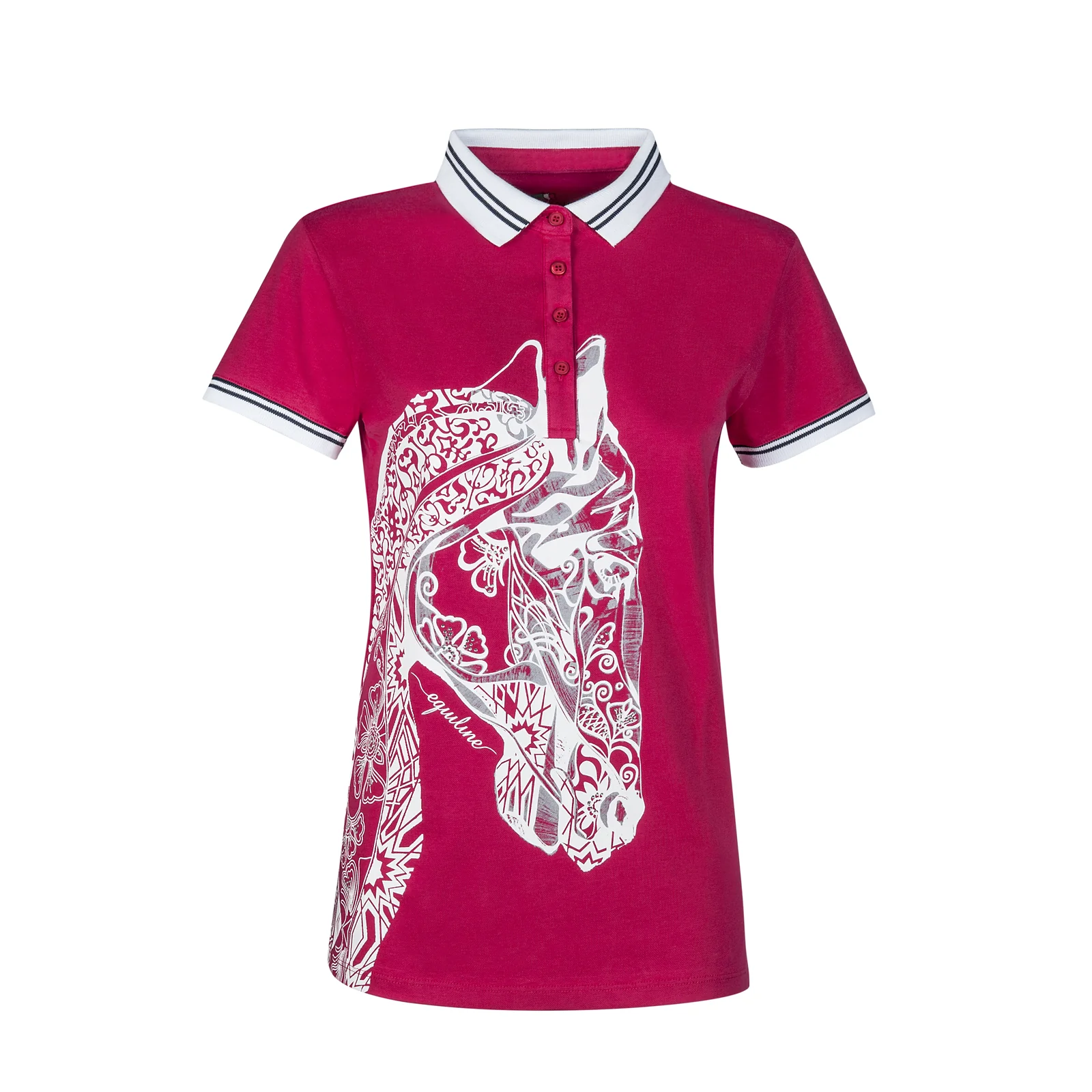 Polo Color rosa con dibujo abstracto de caballo en la parte delantera para mujer Pansy - Equiline