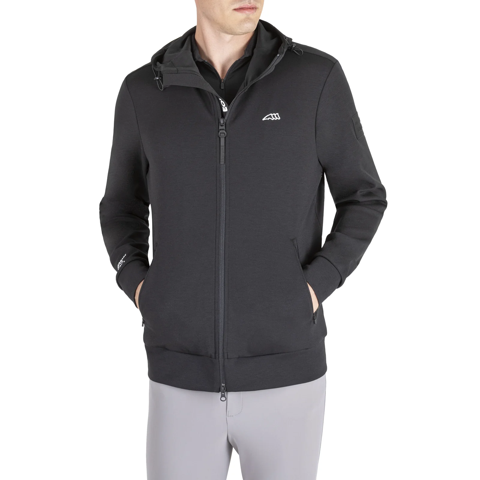 Black technical full-zip hoody with white logo for men Conorc - Equiline