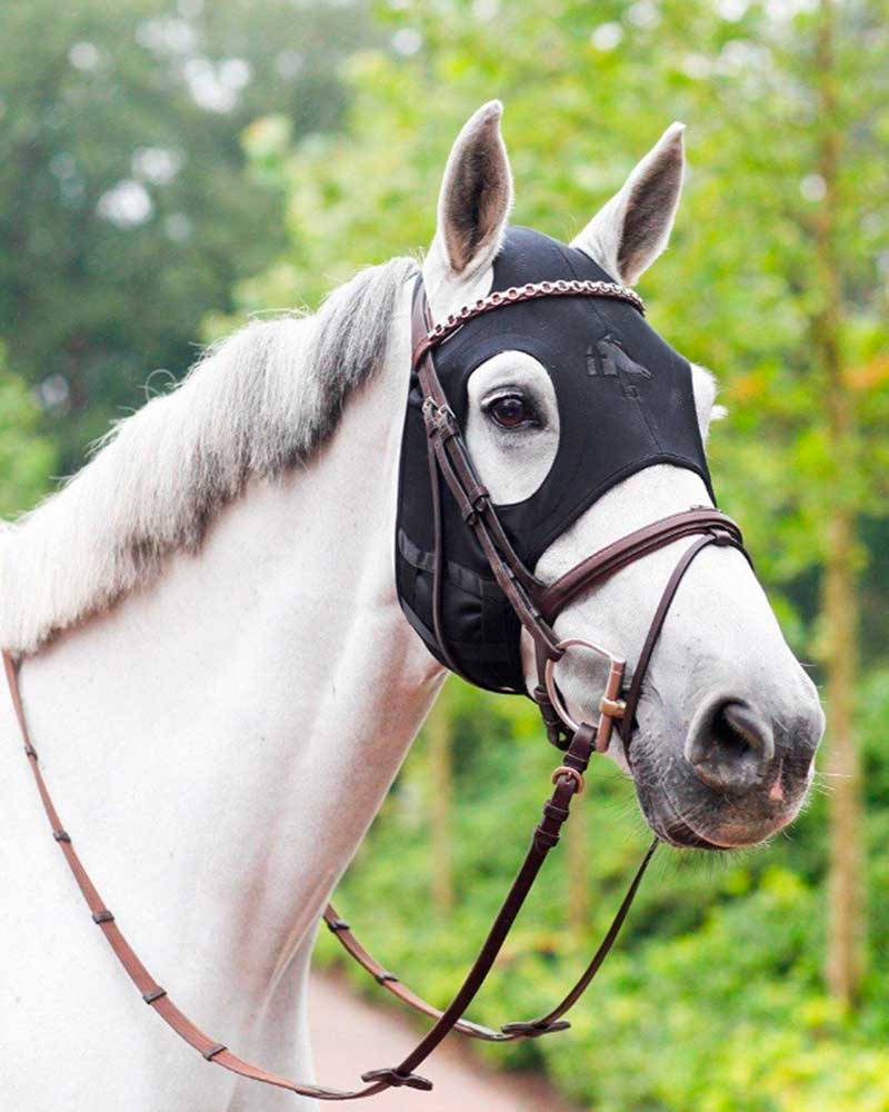 Black jersey earnets with white embroidered logo and fine elastic ears for horse - Cavalleria Toscana (copia) (copia) (copia)