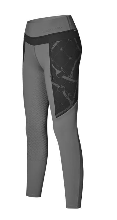 Leggings d'hiver pour femme (full grip) en gris avec détails ecuestre lateral et poche avec fermeture éclair-KLVea-Kingsland