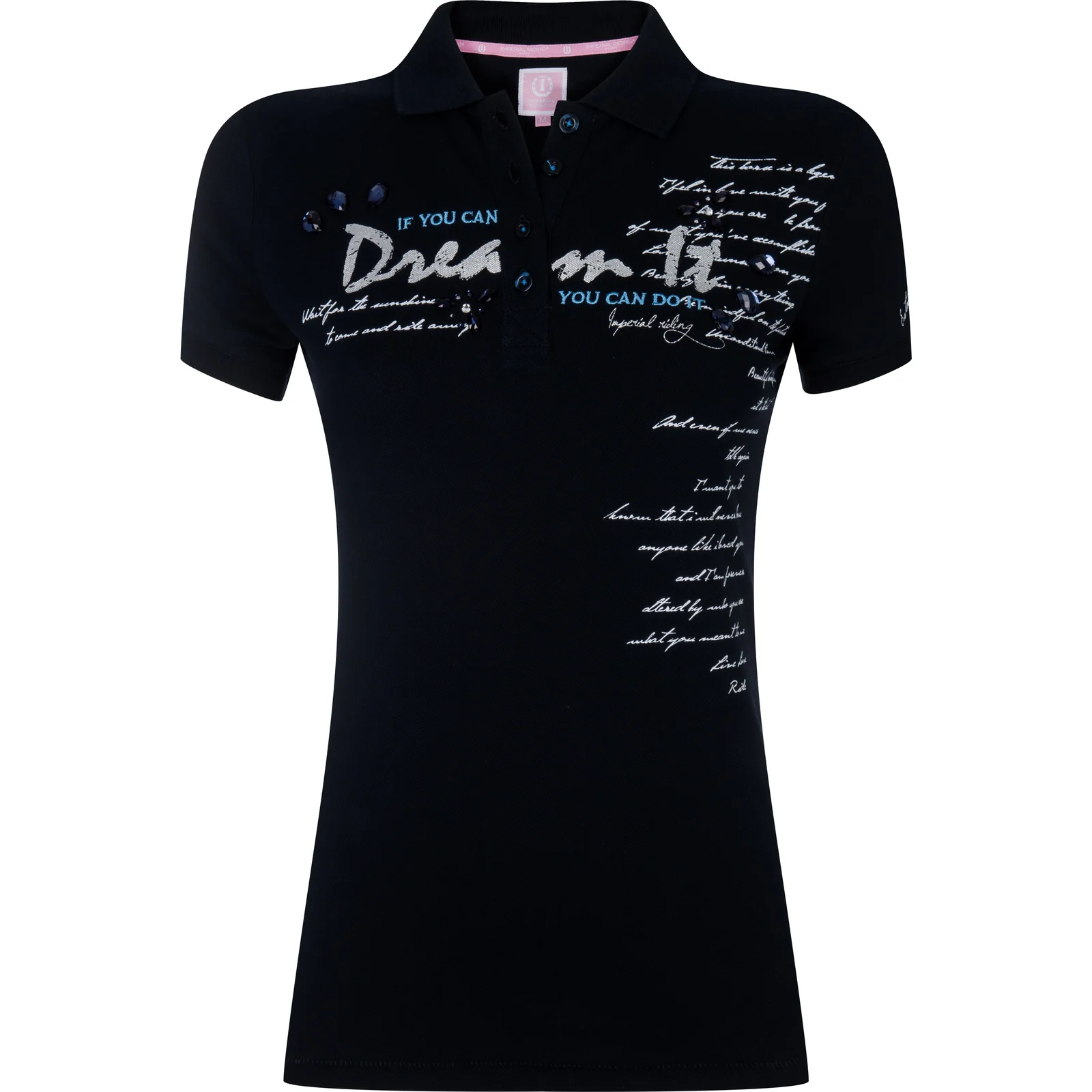 Polo Color azul marino con dibujos y pedrería en la parte delantera para mujer Mendel - Imperial Riding