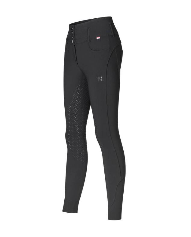 Black high-waist riding breeches (full grip) with side pocket and Swarovski crystal logo for women - KLKhloe - Kingsland
