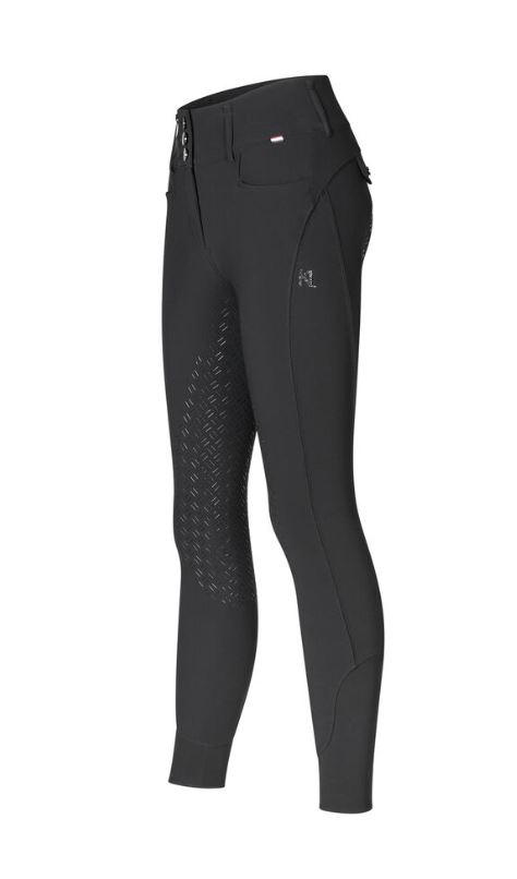 Black mid-rise riding breeches (full grip) with side pocket and Swarovski crystal logo for women - KLKimi - Kingsland