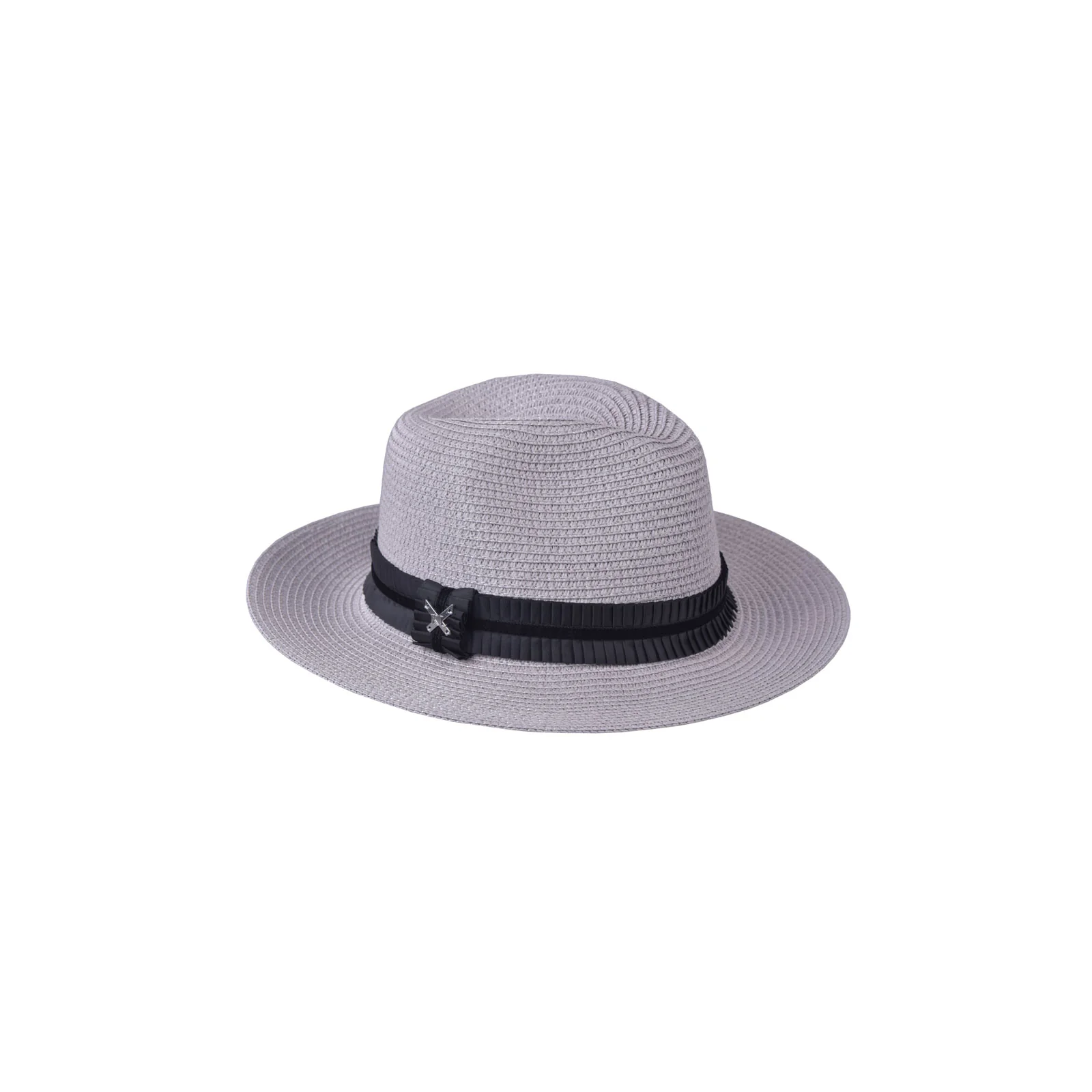 Sombrero de paja toquilla gris claro con cinta plisada negra para mujer - Florian - Kingsland Dressage