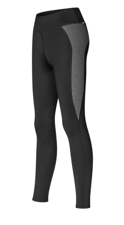 Leggings d'hiver noir avec grip genoux pour femme avec détails latéraux en gris foncé-KLValli-Kingsland