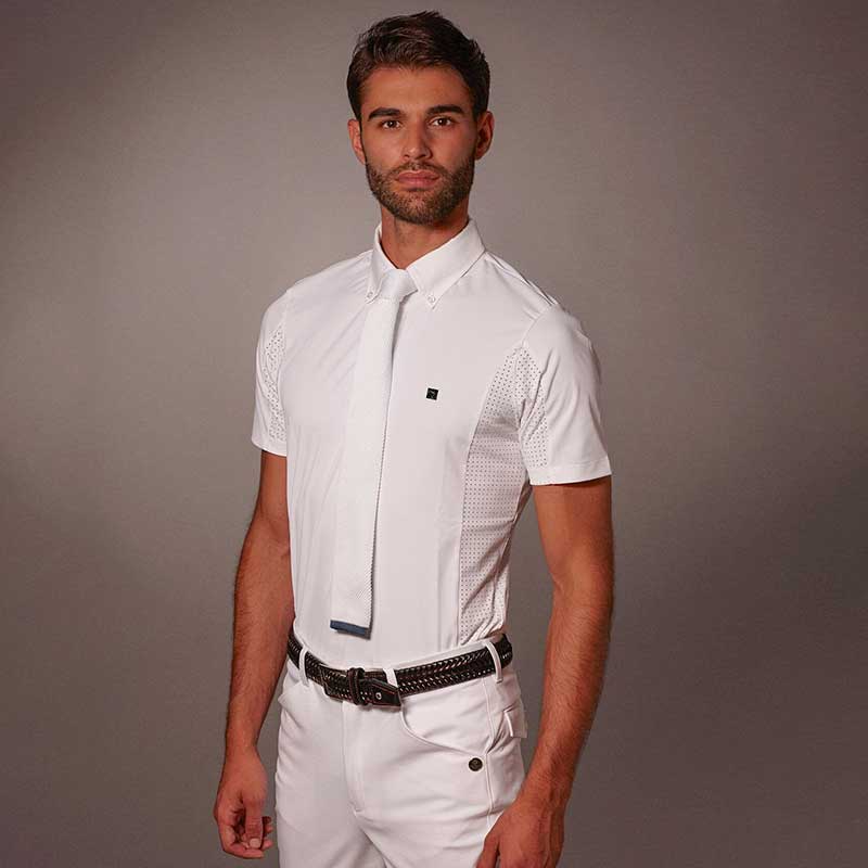 Polo de compétition à manches courtes blanc avec maille pour homme Delano - Manfredi