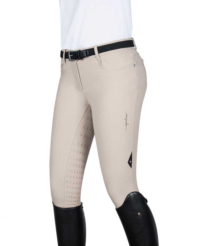 Pantalons beige avec écusson sur la poche arrière (grip à fond intégral) pour femme Nelly - Equiline
