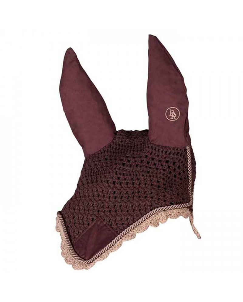 Brown crochet earmuffs with fabric ears and brand logo for pony - BR
