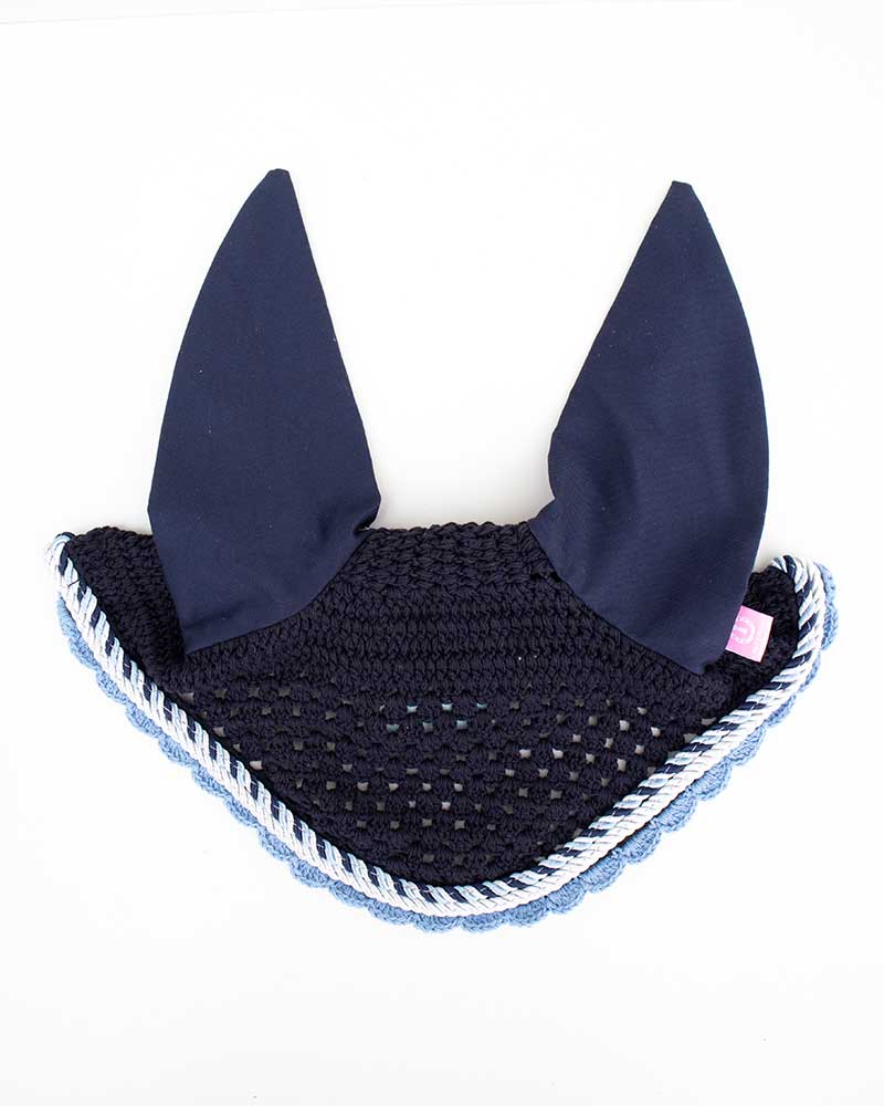 Bonnet en crochet bleu marine avec fines oreilles rigides pour cheval - Imperial Riding