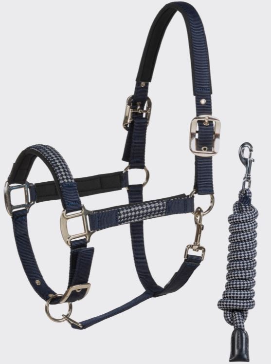 Cabezada de cuadra gris y azul marino con ramal para caballo - Elerta - Equiline