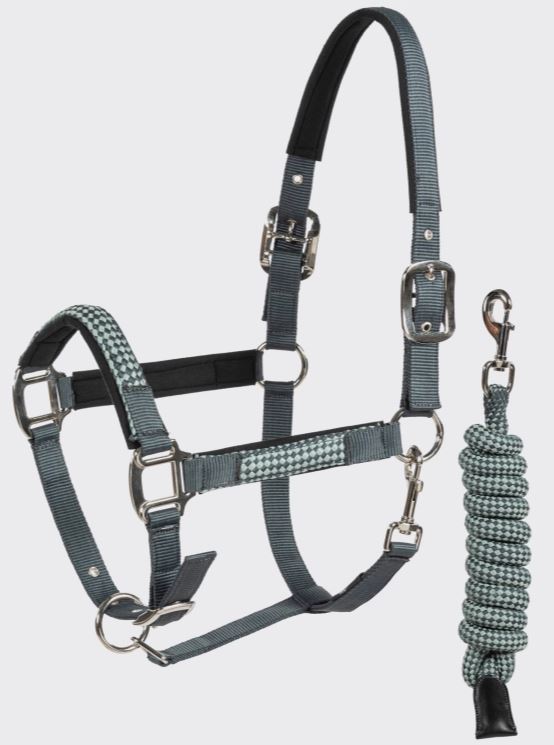 Licol d'écurie vert et bleu marine avec longe pour cheval Elerta - Equiline