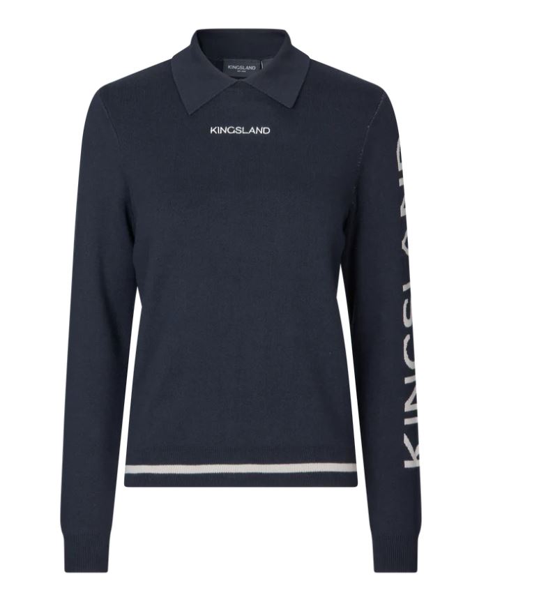 Polo de punto con manga larga para mujer en azul marino - KLNalin - Kingsland