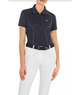 Polo de entrenamiento de manga corta color azul marino de tejido técnico y los hombros de malla para mujer Corinac - Equiline