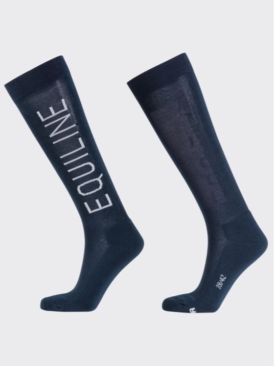 Navy blue high-top socks with vertical logo - Elivie - Equiline