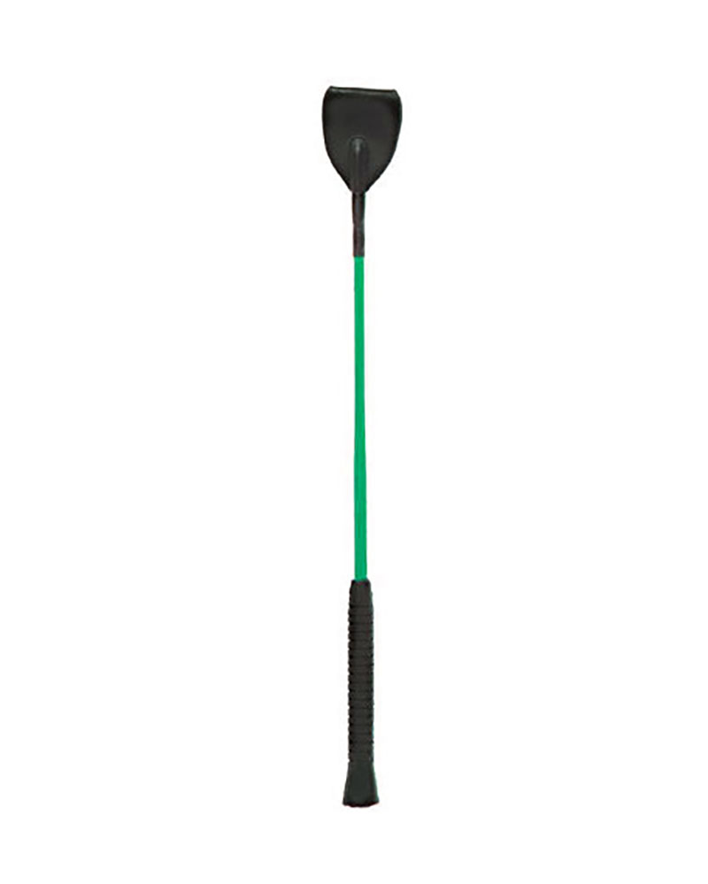 Black jumping crop (60cm) with plastic handle and green leather tongue - Hispano Hípica
