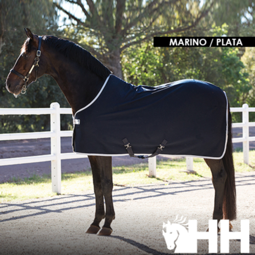Navy blue combed polyester blanket with great drying capacity for horses - AMIGO