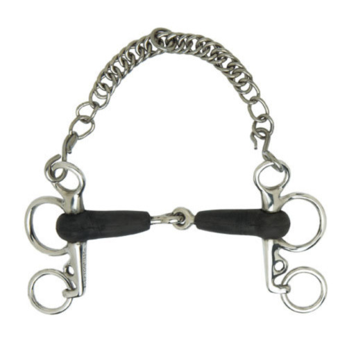 Short stainless steel split rubber phelam bit with chain for horses - Sefton