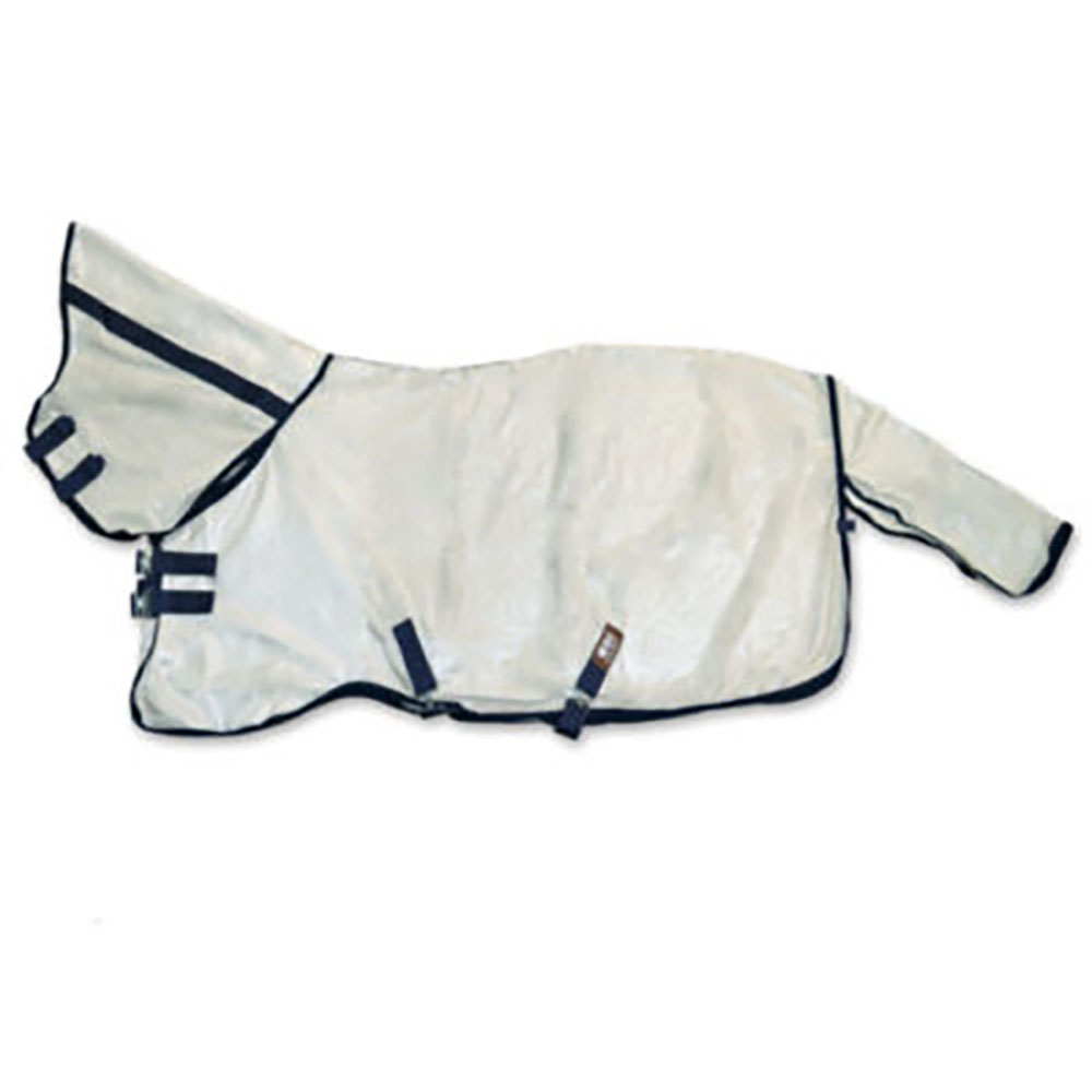 Anti-fly blanket with gray and navy blue collar for horses by Hispano Hipica