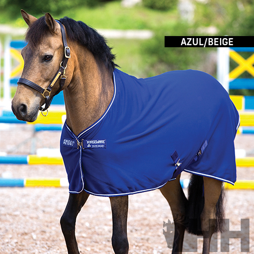 Blue combed polyester blanket with great drying capacity for horses - AMIGO