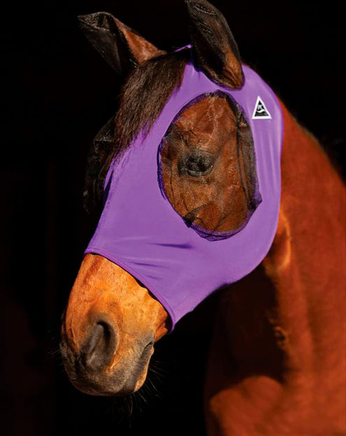 Purple Breathable Lycra Fly Mask with Mesh Eyes and Earmuffs for Horse - Professional's choice