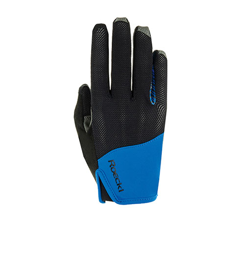 Guantes con malla negro y grip azul para montar a caballo - Lynn - Roeckl