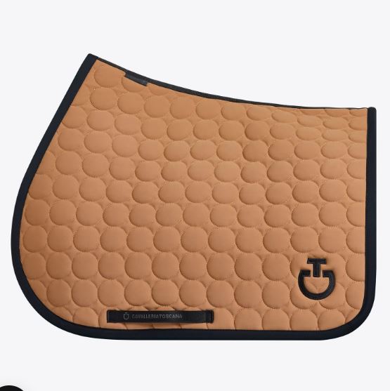 Light brown jumping saddle pad with circular quilting and black logo for horse and pony Circle Quilted - Cavalleria Toscana