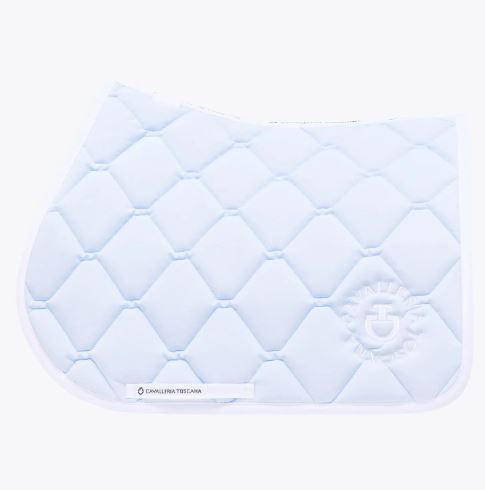 Tapis de saut bleu poudré avec broderie blanche de la marque pour cheval et poney Orbit Quilted - Cavalleria Toscana