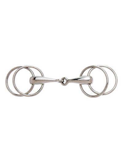 Mors de filet en inox à 2 pièces avec double grand anneau et grosseur 21mm pour cheval - Sefton