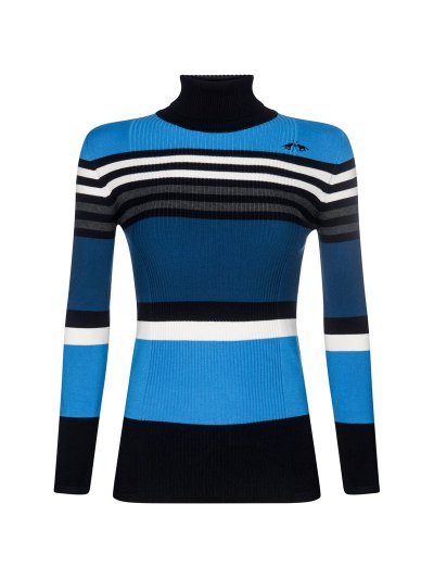 Pull fin en maille à col haut et diseño à rayures bleu pour femme - Ofelia - HV Polo
