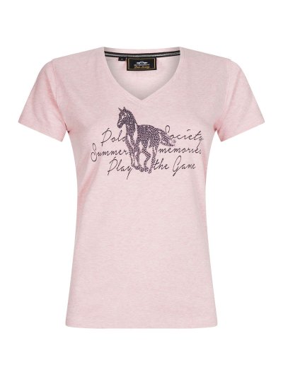T-shirt rose clair à manches courtes avec col en V et à strass junior - Charon -HV Polo