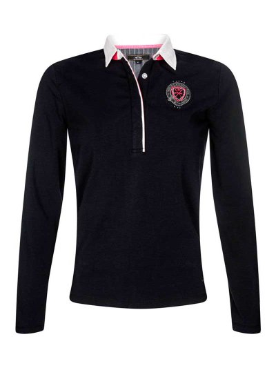 Polo élastique noir à manches longues pour femme - Lara - HV Polo