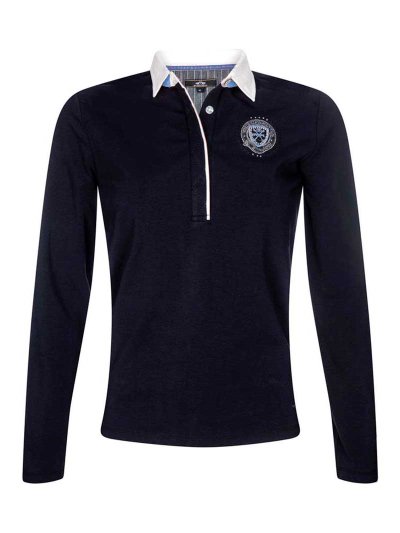 Polo élastique bleu marine à manches longues pour femme - Lara - HV Polo