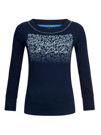 T-shirt à manches longues bleu marine avec imprimé de leopardo gris pour femme - Junta -HV Polo
