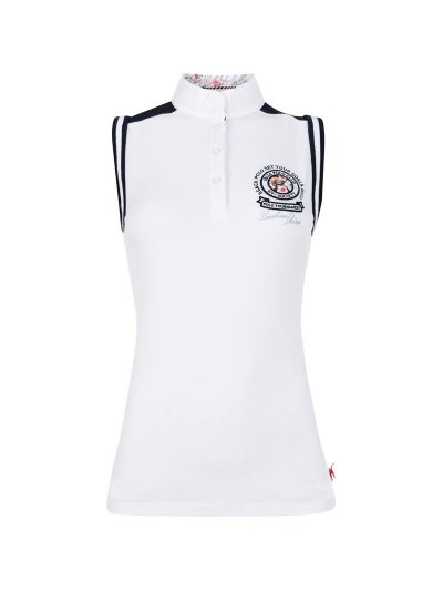 Polo de concours blanc avec hombros de rejilla bleu marine et sans manches de femme modèle Lori - HV Polo