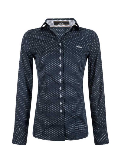 Chemise casual à manches longues bleu marine à pois blancs pour femme - Cary - HV Polo