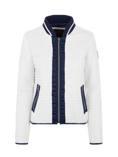 Veste fine matelassée style baseball blanche et bleu marine pour femme - Brigitte - HV Polo