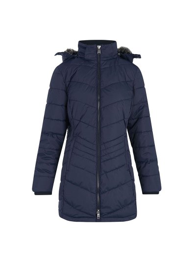 Manteau matelassé bleu marine avec capuche en fourrure synthétique pour femme - Darcy - HV Polo