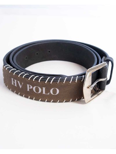 Ceinture noir en cuir synthétique avec pièce marron cousue à mano - HV Polo
