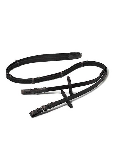 Riendas de cuero y lona engomada de 16mm  negras para caballo - Lexhis