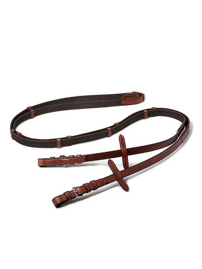 Riendas de cuero y lona engomada de 16mm marrón claro/avellana para caballo - Lexhis