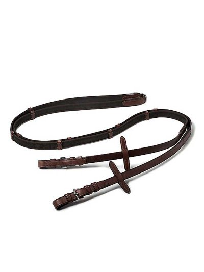 Riendas de 1,5cm en lona engomada marrón oscuro con hebillas inoxidables para caballo - Lexhis