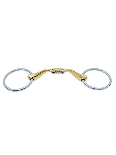 Mors de filet en Cyprium or et acier inoxydable double brisure à 45° 16mm avec anneaux 6,5cm pour cheval - Sefton