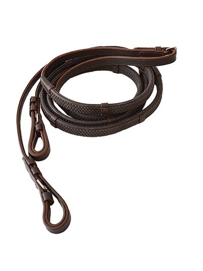 Rênes en caoutchouc marron foncé de 1,25cm avec picots pour cheval - Lexhis