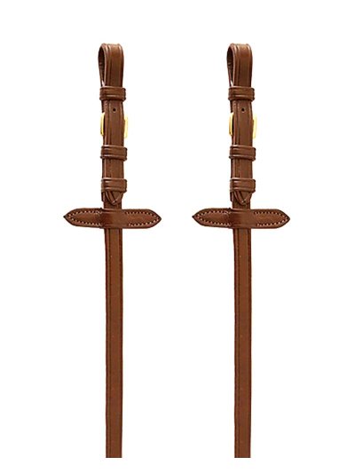 Rênes en cuir et caoutchouc avec picots marron clair/noisette de 12mm pour cheval - Lexhis - imagen 2