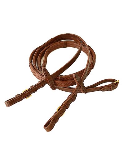 Rênes en cuir et caoutchouc avec picots marron clair/noisette de 12mm pour cheval - Lexhis