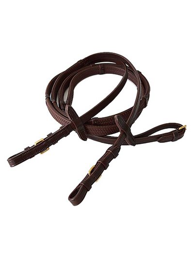 Rênes en cuir et caoutchouc avec picots marron foncé de 12mm pour cheval - Lexhis